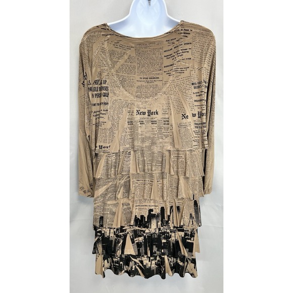 Reina Women's New York Newspaper Printed Layered Pullover Blouse Top Y2K USA L - Picture 3 of 9